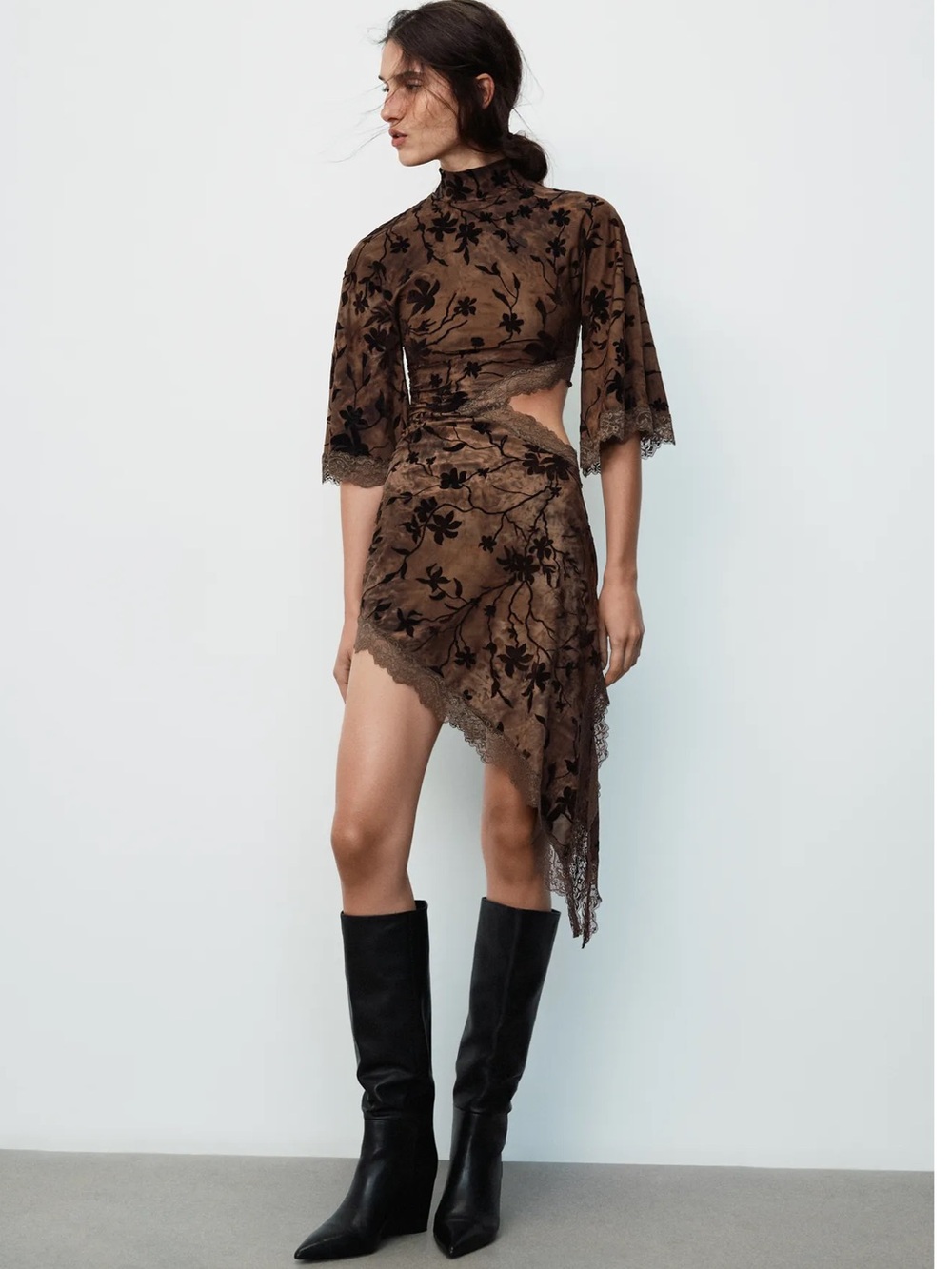 Zara FLOCKED MINI DRESS WITH SLIT